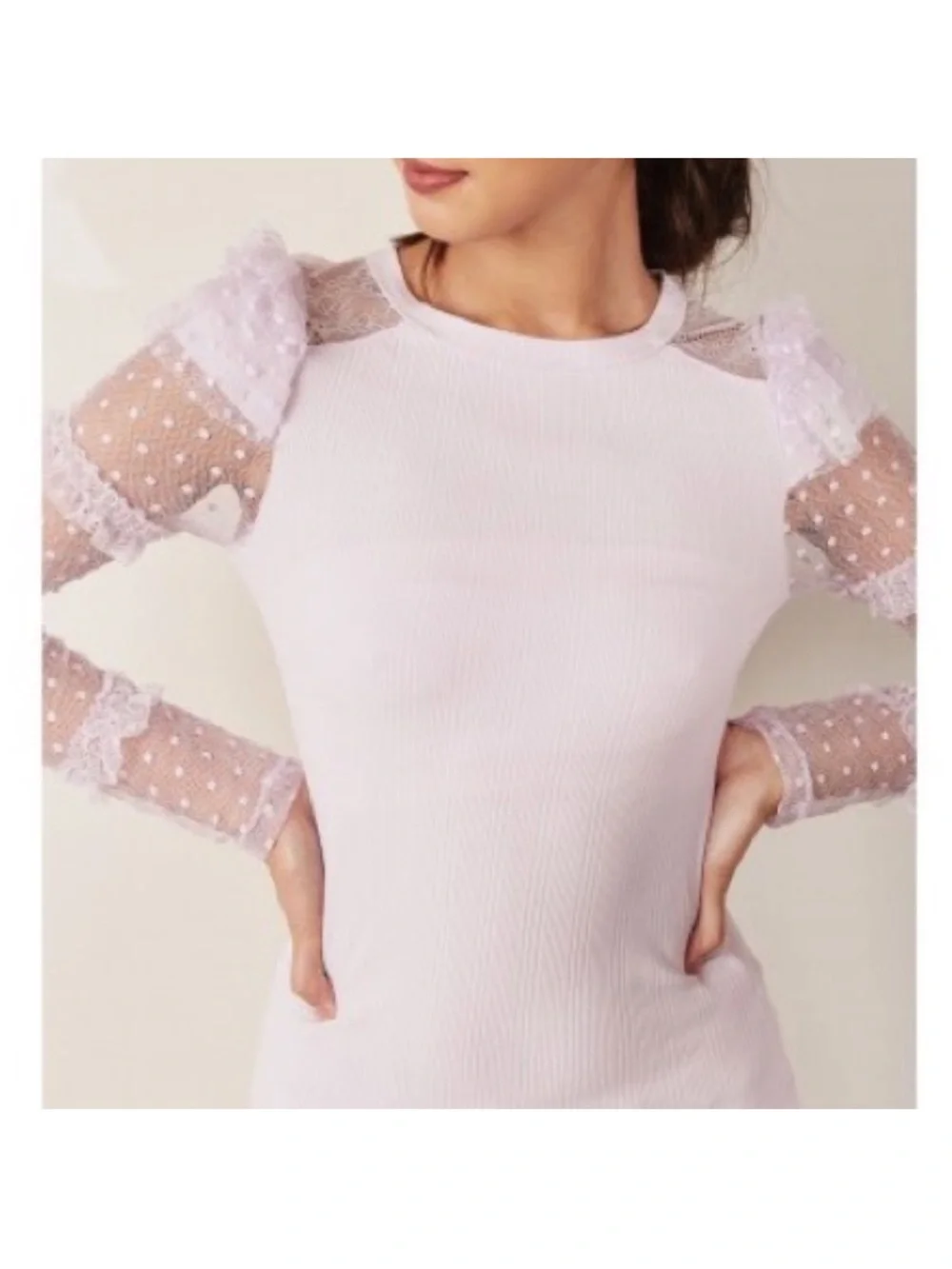 Free people Lilac Sheer lace Ruffle Sleeve Women's Top size xs